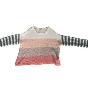 Pink, grey, white, crew neck sweater,